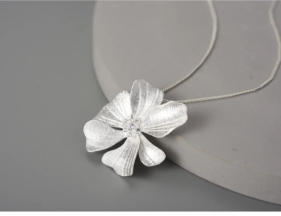 Pure Silver Single Petal Paeonia Peony French Flower Pendant