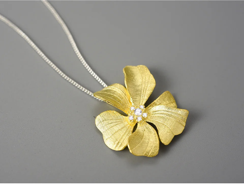Pure Silver Single Petal Paeonia Peony French Flower Pendant