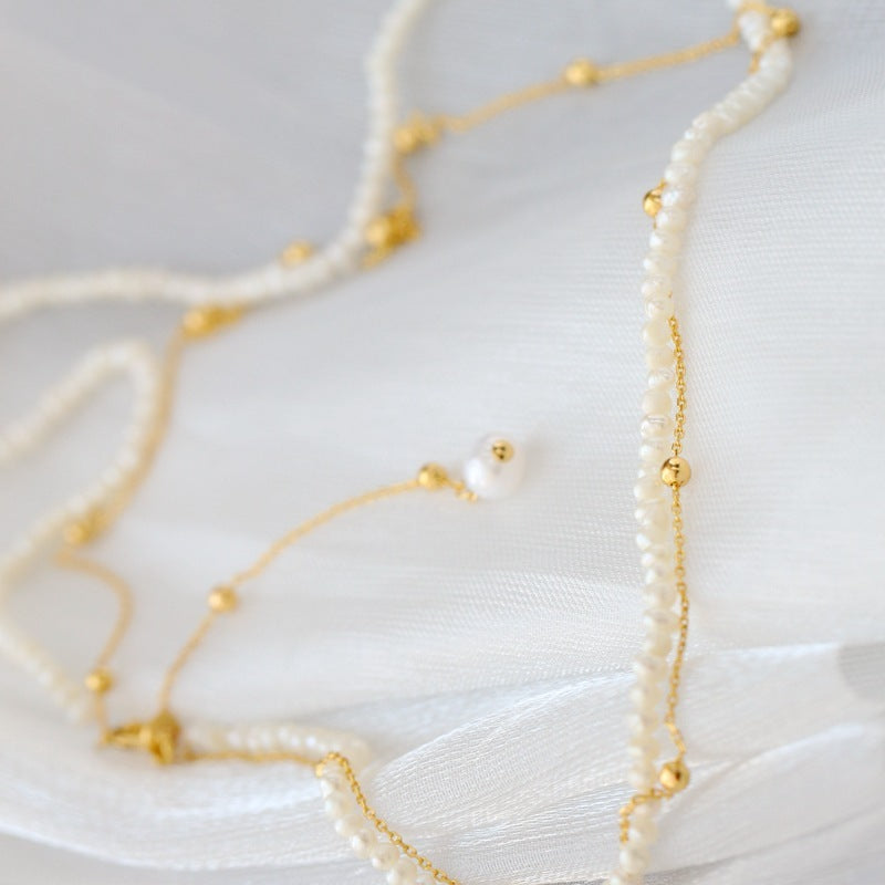 Fashion Lady With Natural Small Pearl Gold-plated Necklace