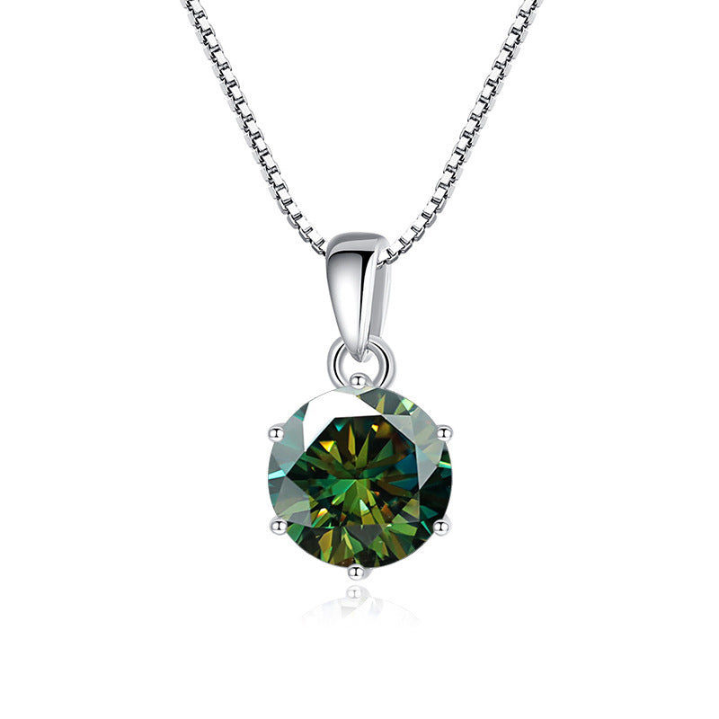 925 Silver Inlaid Round Moissanite Necklace Silver Blue Green 1Carat