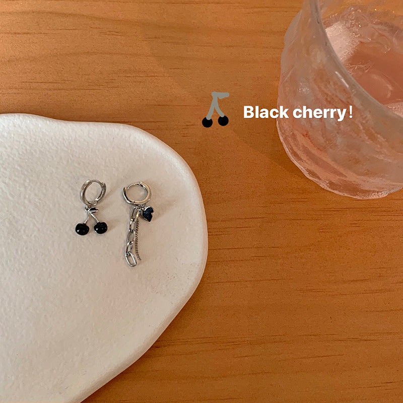 Women's Asymmetric Earrings Cherry Heart Tassel Earrings