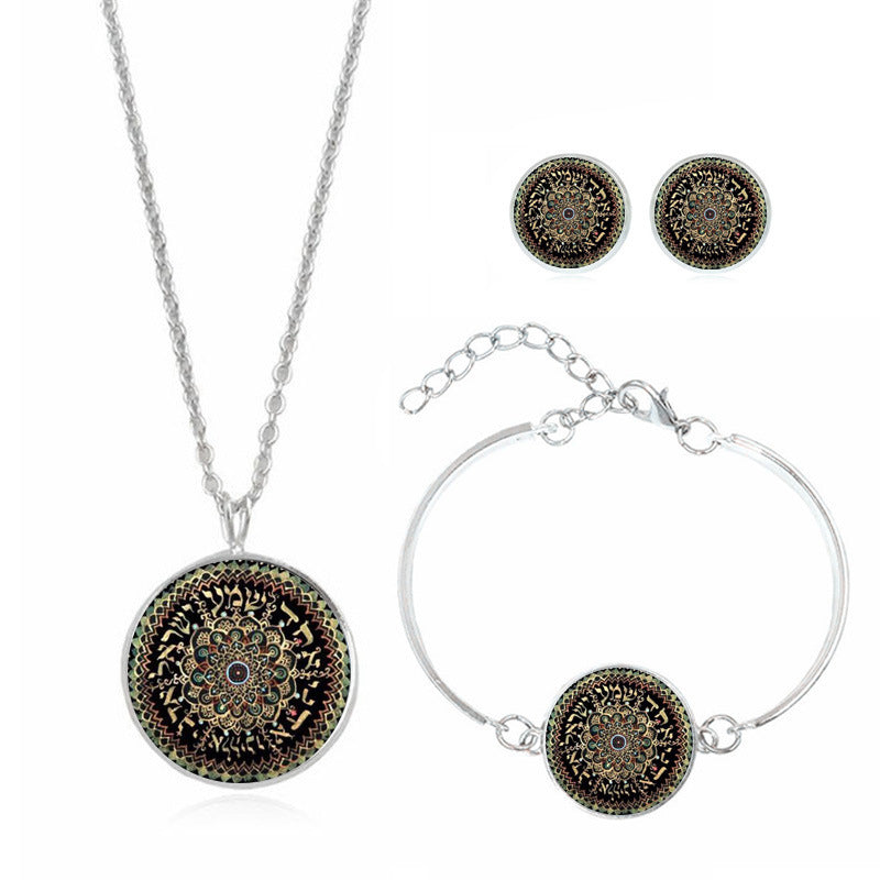 Mandala Flower Time Gemstone Necklace Black A
