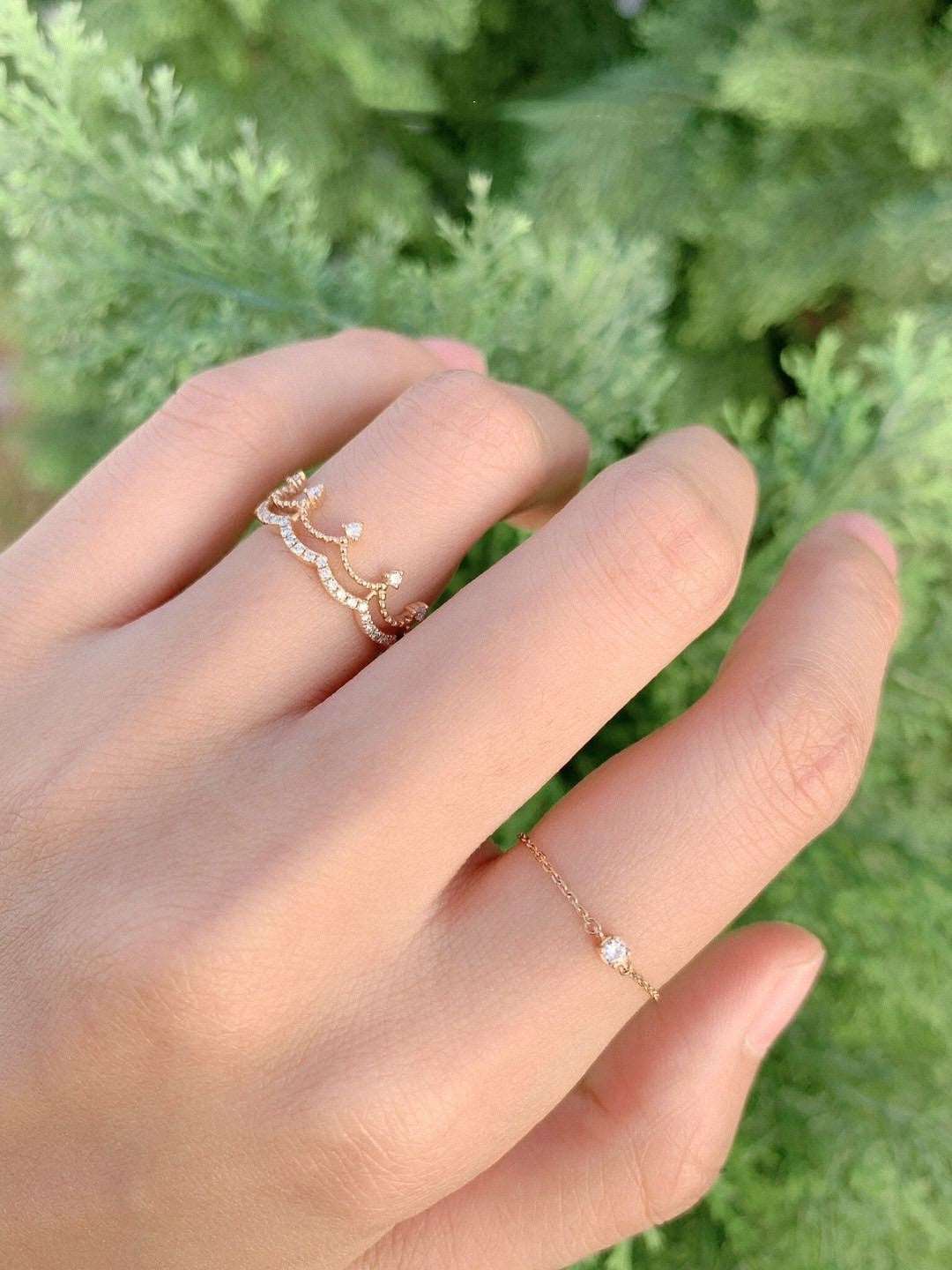 18K Gold Crown Ring Women's Rose Gold Diamond Ring