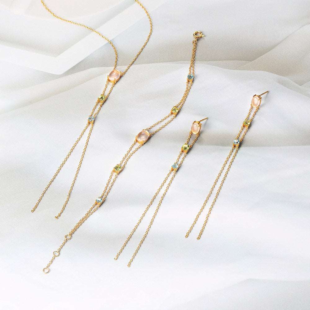 925 Pure Silver Natural Powdery Olivine Topaz Fringed Set Jewelry Silver 3 piece suit