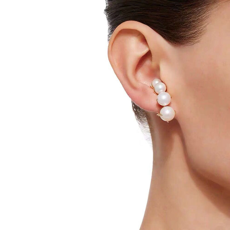 Brass Vacuum Plating 18K Gold Gradient Pearl Ear Clip Earrings Women