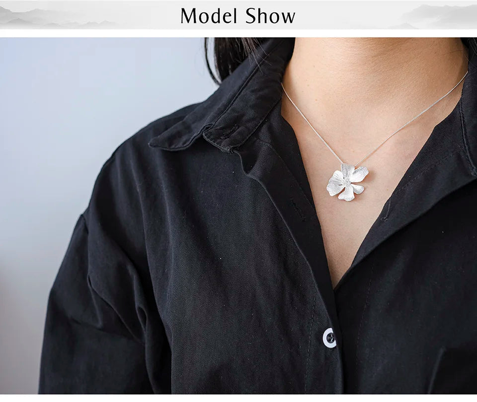 Pure Silver Single Petal Paeonia Peony French Flower Pendant