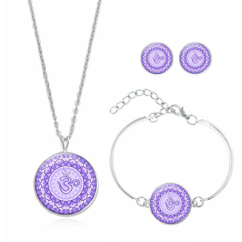 Mandala Flower Time Gemstone Necklace Purple