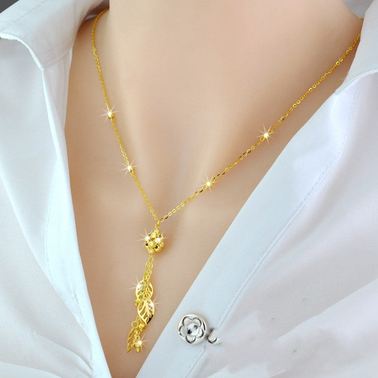 925 Sterling Silver 18K Color Gold Necklace Gold color leaf