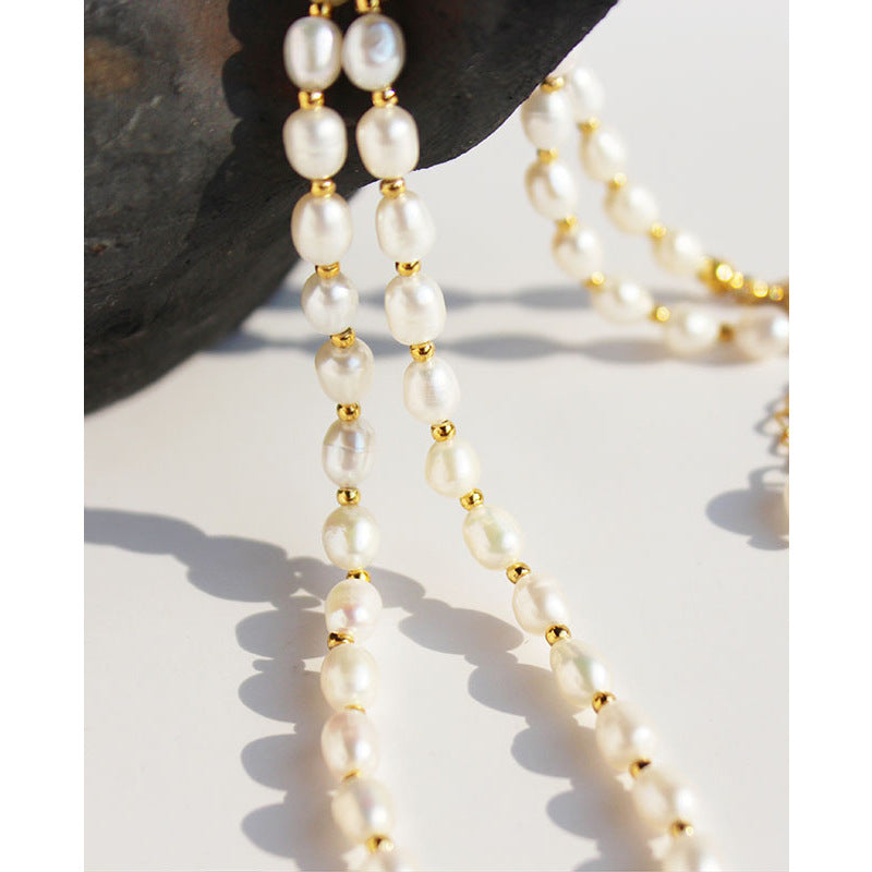 Freshwater Rice Pearls Beaded Collarbone Chain