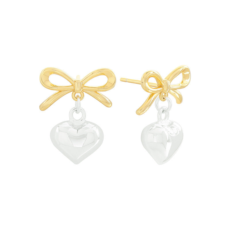 S925 Sterling Silver Bow Love Eardrops Stud Earrings