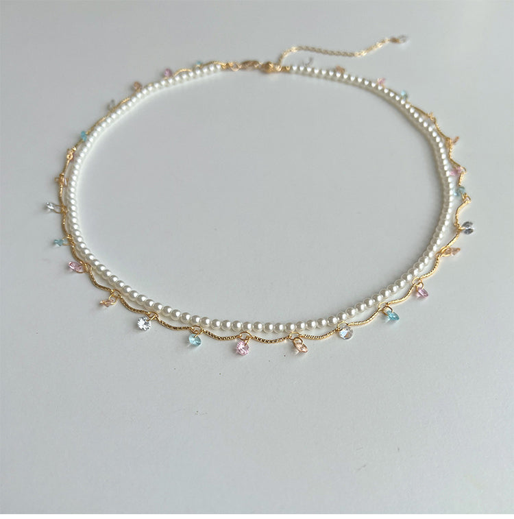 Moonstone Flowing Light Double Layered Layered Summer Versatile Necklace