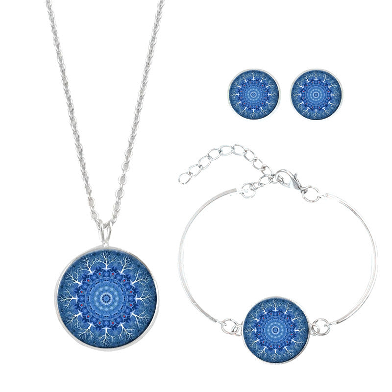 Mandala Flower Time Gemstone Necklace Blue