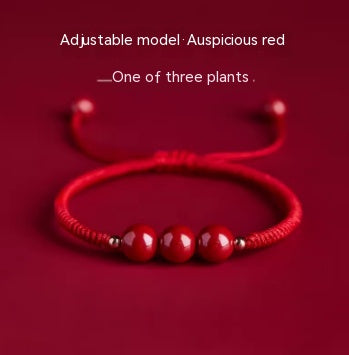 Red Hand Rope With Vermilion Sand Bracelet, Dragon Year, Primordial Year, Red Hand Rope Emperor Shaji Xianghong Three bead style adjustable