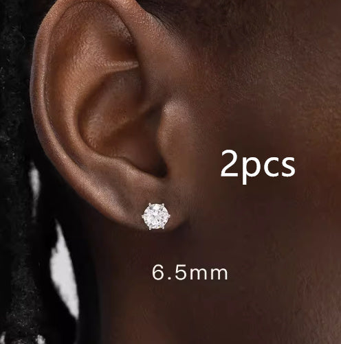 Sterling Silver Zircon Stud Earrings Men And Women Hip Hop Trend