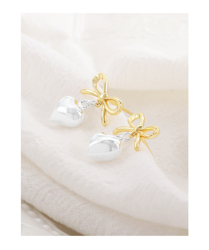 S925 Sterling Silver Bow Love Eardrops Stud Earrings