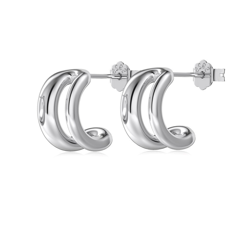 Silver S925 Glossy Double-layer Geometric Symmetrical Left And Right Simple Bracelet Simple Advanced Design Female Earrings