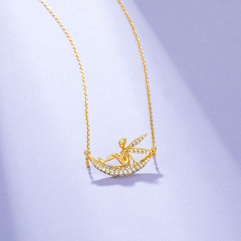 Simple 24k gold plated angel necklace