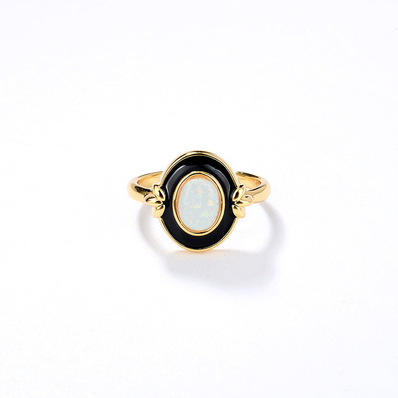 S925 Silver 18K Gold Plating Oval Graceful Personality Simple Ring