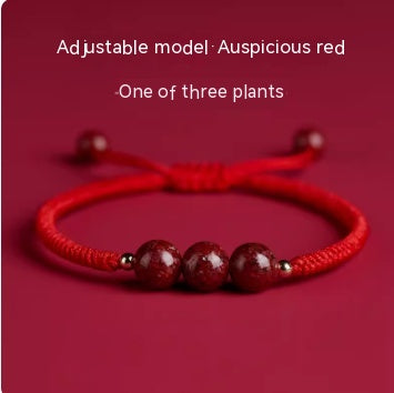Red Hand Rope With Vermilion Sand Bracelet, Dragon Year, Primordial Year, Red Hand Rope Crystal Sand Auspicious Red Three bead style adjustable