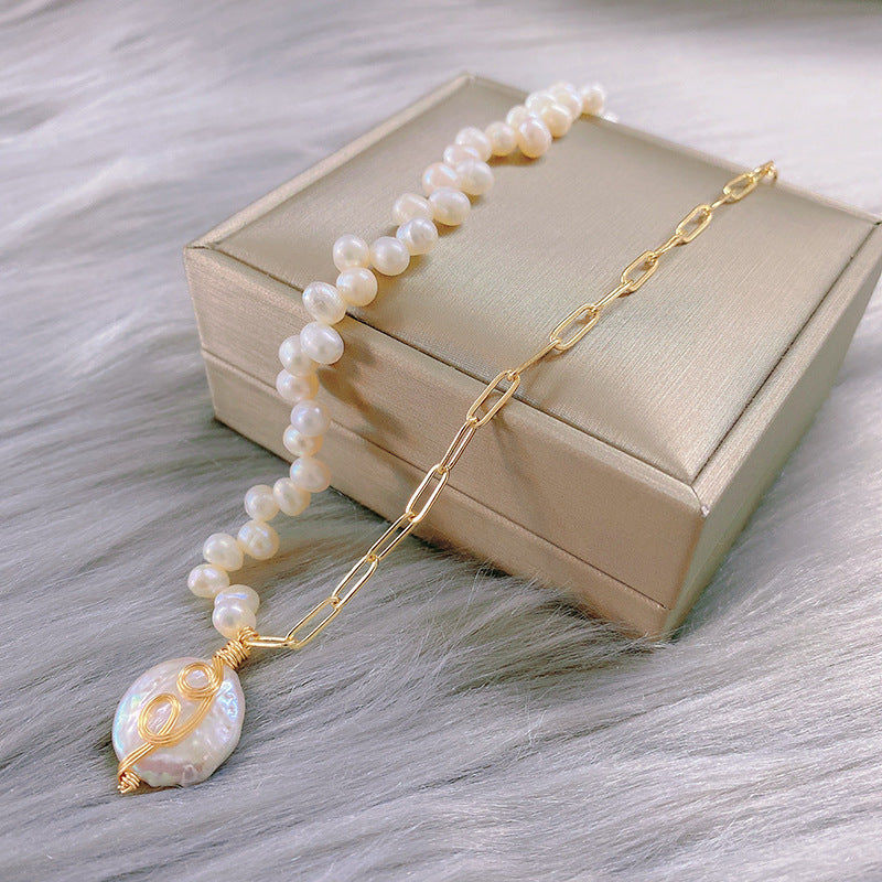 Freshwater Pearl Xiangyun Clavicle Chain 14K Gold