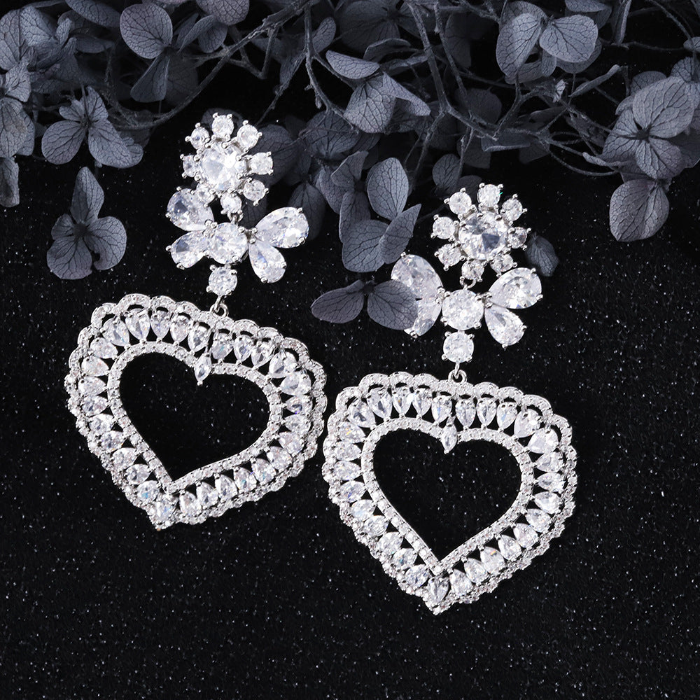 Heart-shaped Women's Flower Elegant High-end Earrings
