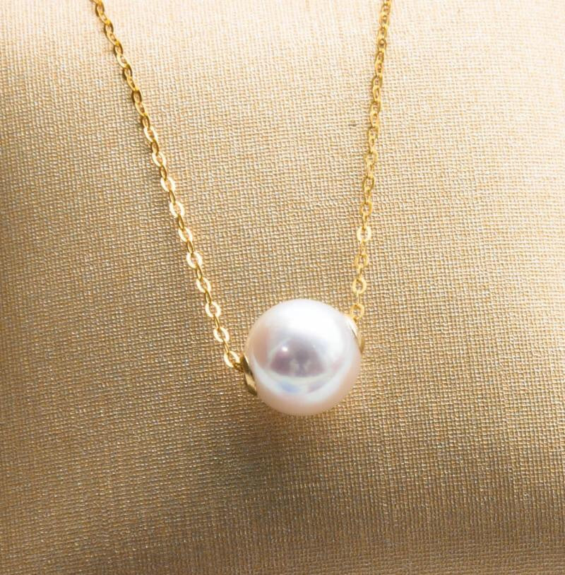 18 K gold natural seawater pearl pendant necklace, clavicle containing 18K gold chain