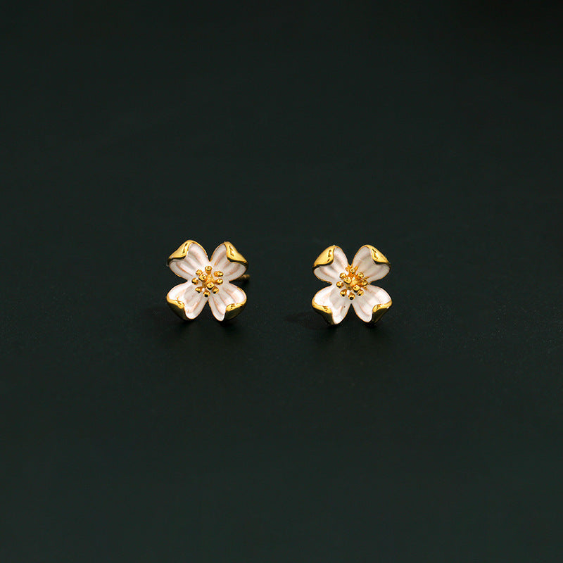 Vintage Flower Earrings Hong Kong Style French Style Temperament