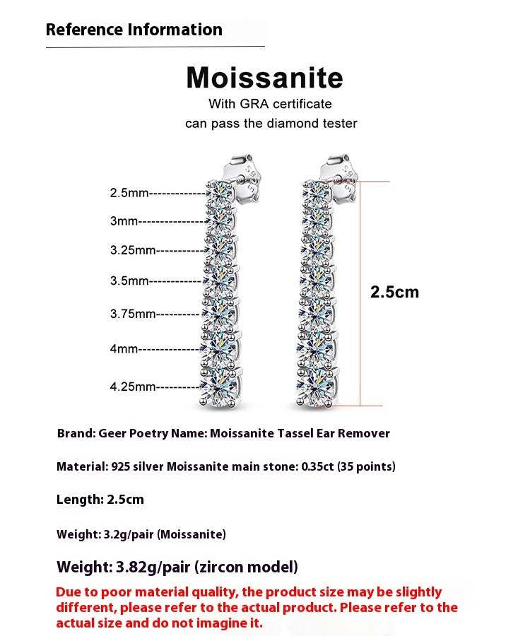 Moissanite Long Tassel Women's Elegant High-grade Light Luxury Earrings Niche Design Sweet