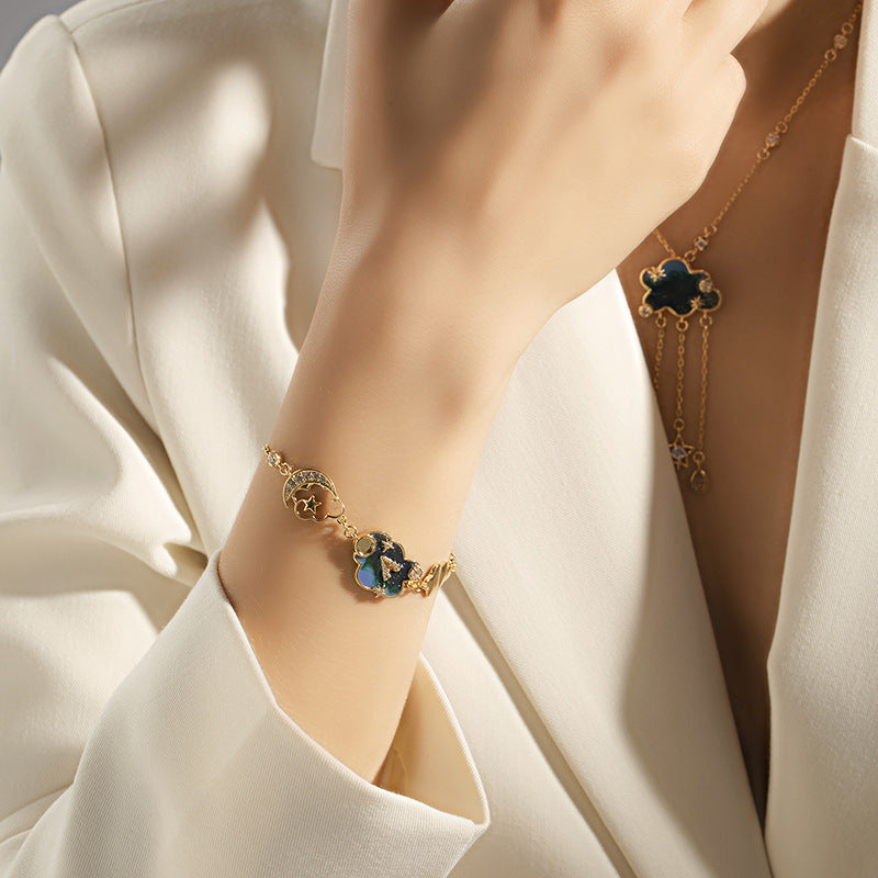 Starry Sky Gold-plated Enamel Glaze Star Moon Cloud Dream Necklace Sweater Chain Bracelet