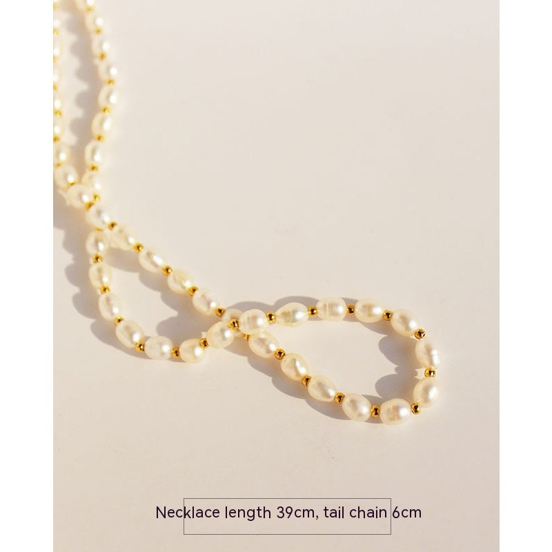 Freshwater Rice Pearls Beaded Collarbone Chain