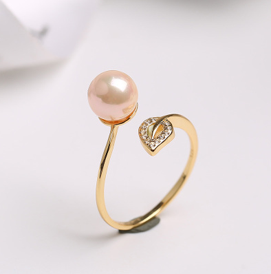 Pearl Ring women's single opening adjustable ring Pink Gold