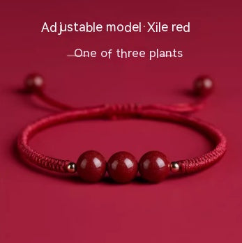 Red Hand Rope With Vermilion Sand Bracelet, Dragon Year, Primordial Year, Red Hand Rope Purple Gold Joyful Red Three bead style adjustable