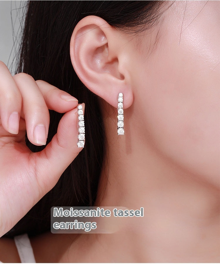 Moissanite Long Tassel Women's Elegant High-grade Light Luxury Earrings Niche Design Sweet