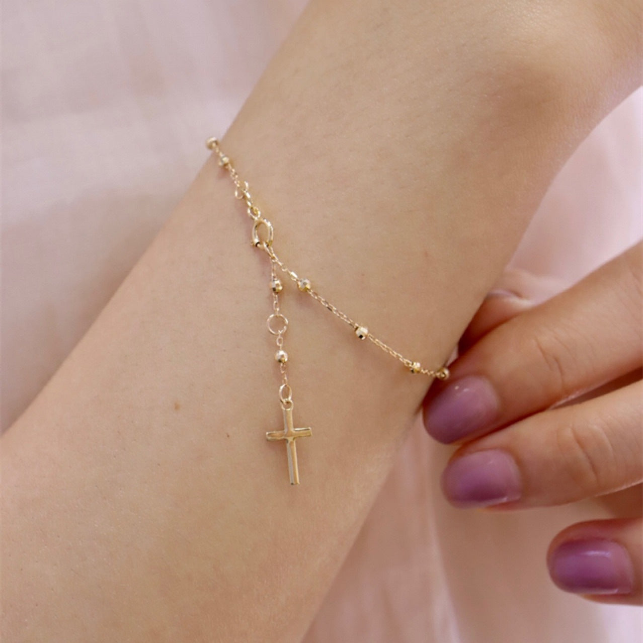 Vintage Cross 18K Gold Necklace Bracelet Gold Bracelet