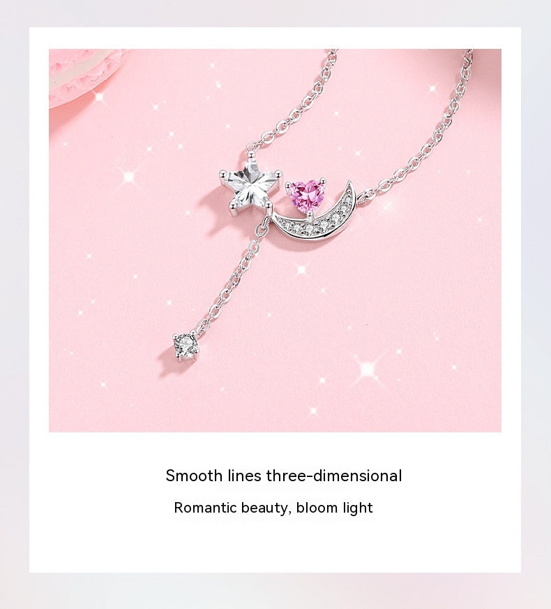 Sterling Silver Necklace Women's Fashion Design Star Moon