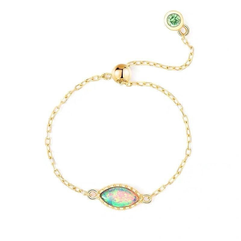 Chain Ring With Adjustable Inlay Safari Colorful Opal Stone Ring adjustable