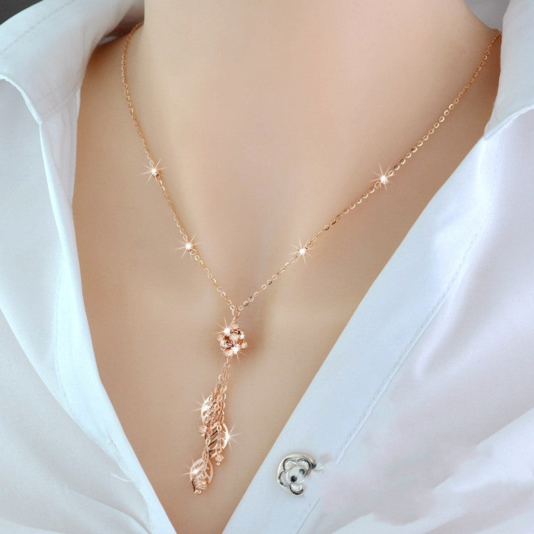 925 Sterling Silver 18K Color Gold Necklace Rose Gold color leaf