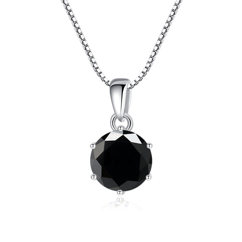 925 Silver Inlaid Round Moissanite Necklace Silver black 1Carat
