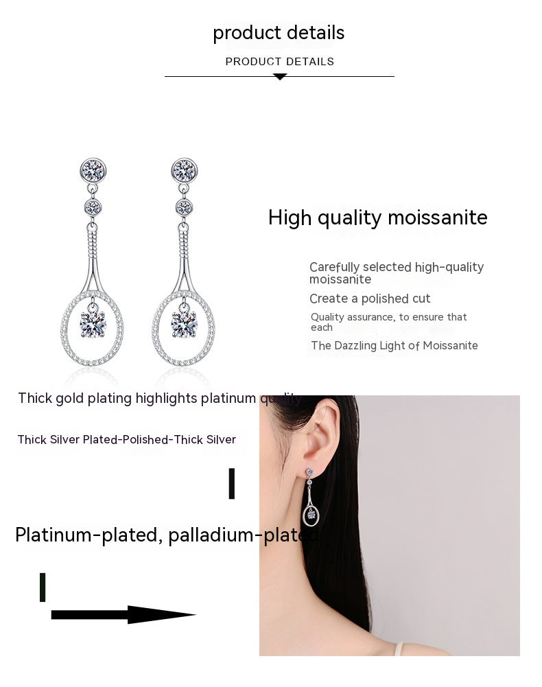 925 Sterling Silver Plated Moissanite Long Tassel Earrings