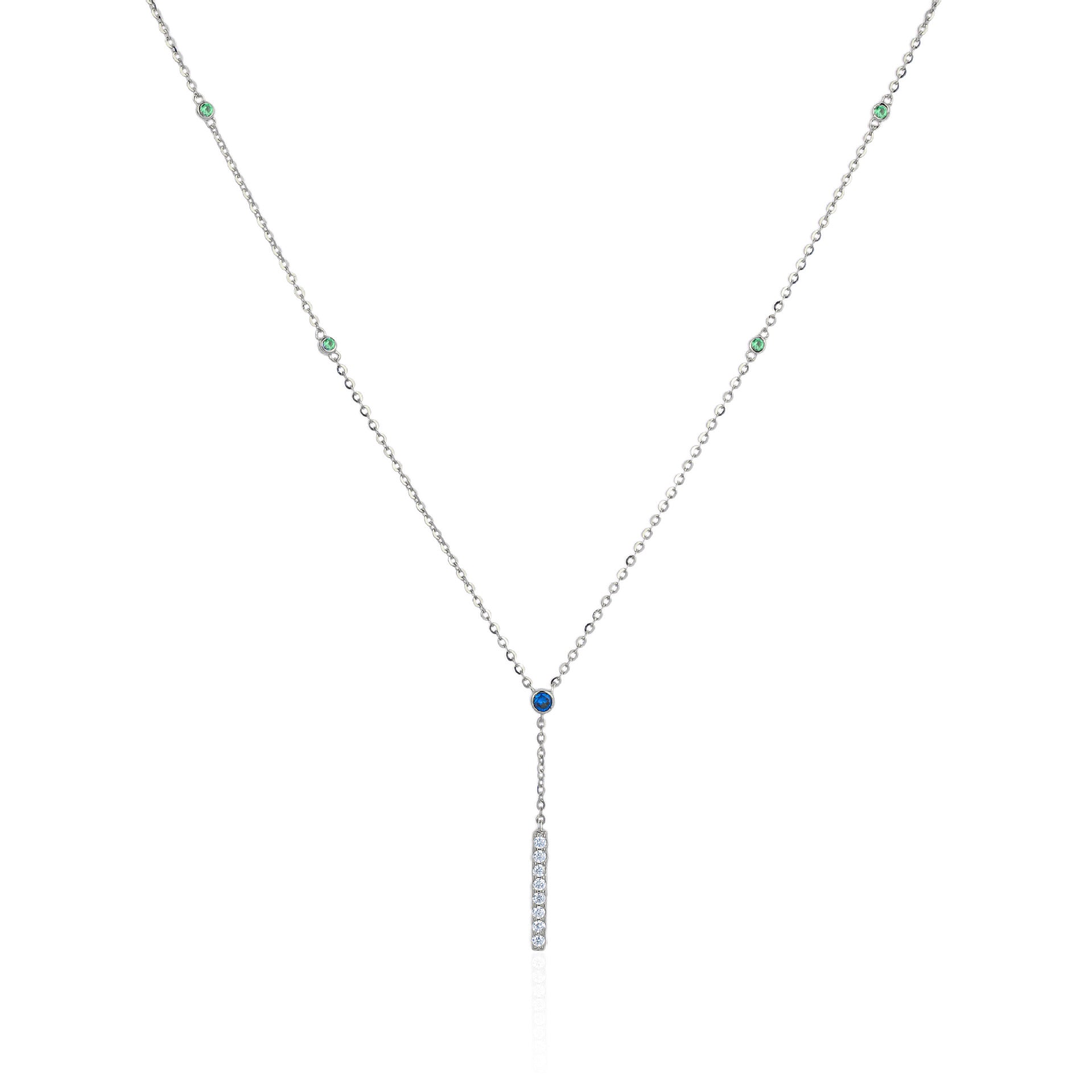 Sterling Silver Colored Gemstone Necklace Lassel Short Style 3