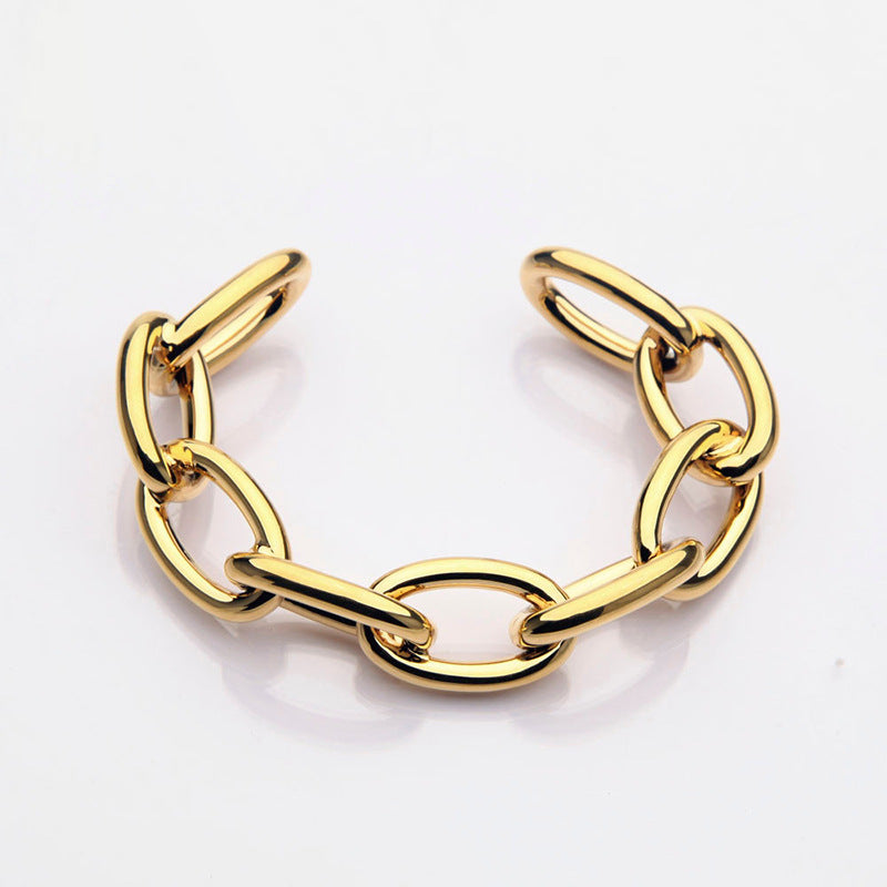 High Color Retention Exaggerating High Quality 18K Bright Gold Wide Bracelet