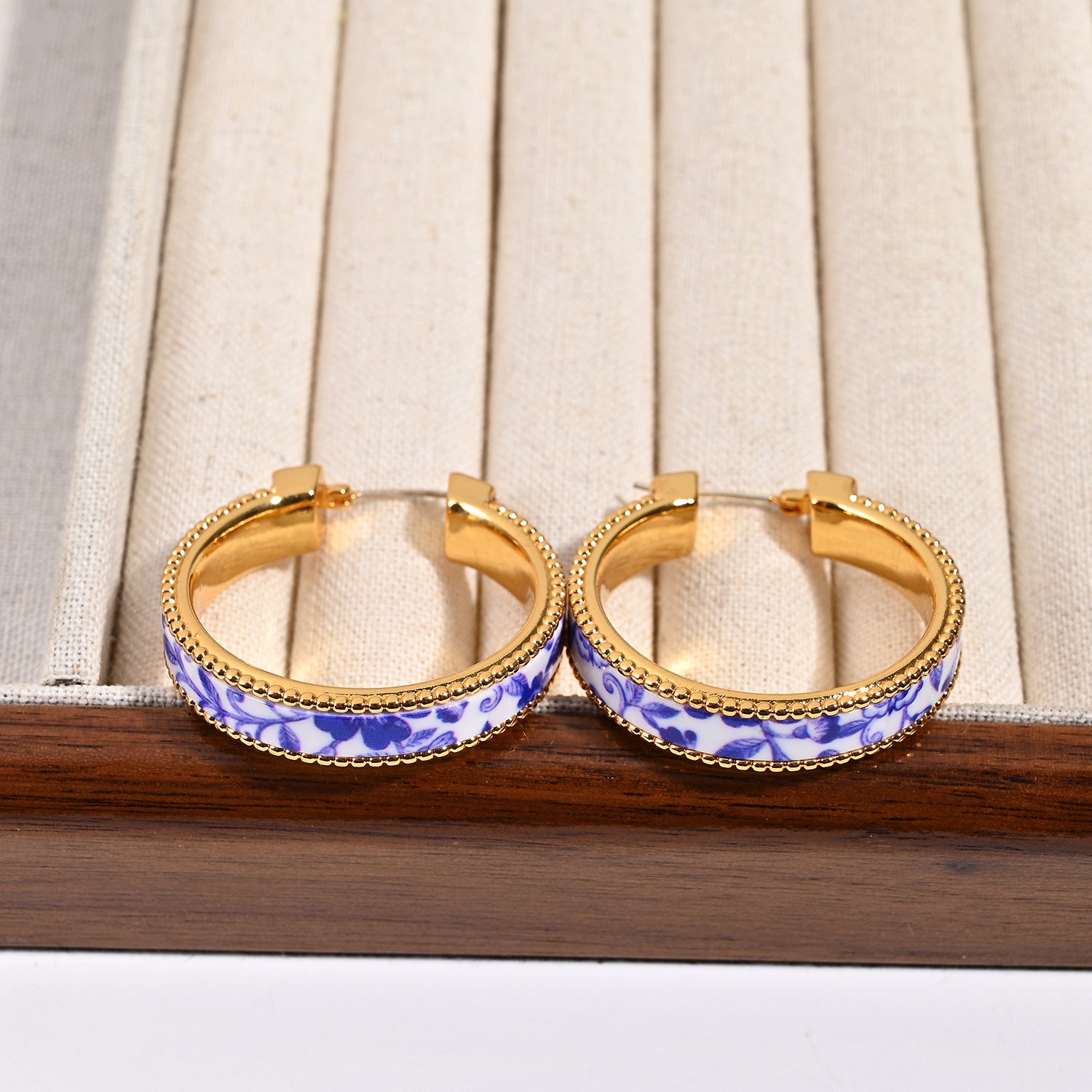 925 Silver Needle Blue And White Porcelain Middle Ancient Ear Ring
