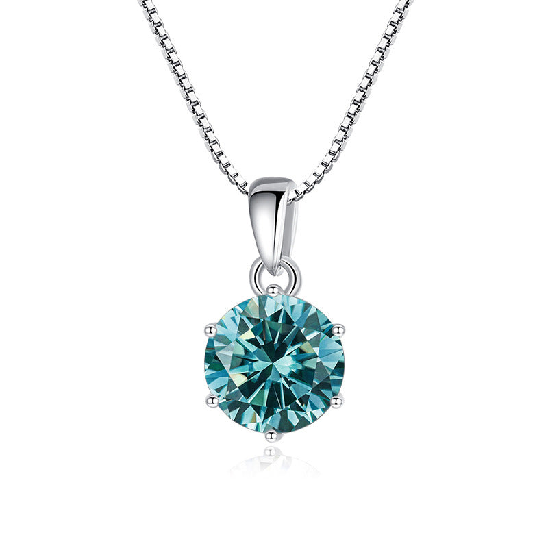 925 Silver Inlaid Round Moissanite Necklace Silver Blue 1Carat