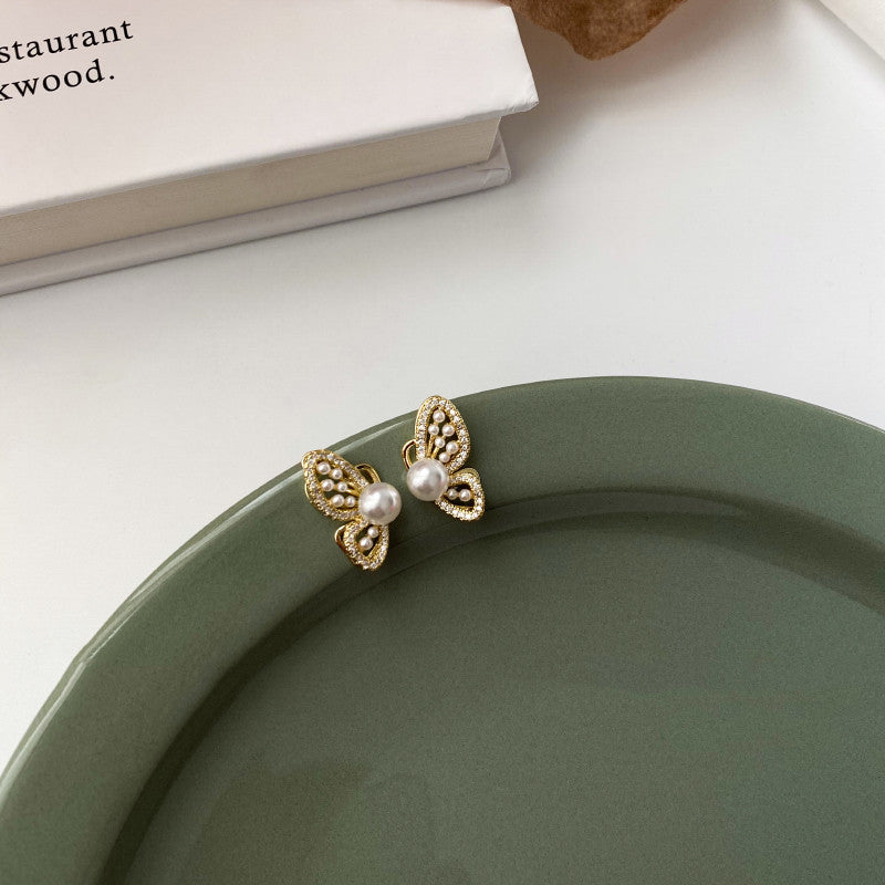 Temperament Butterfly Pearl Earrings Mosquito Coil Ear Clip