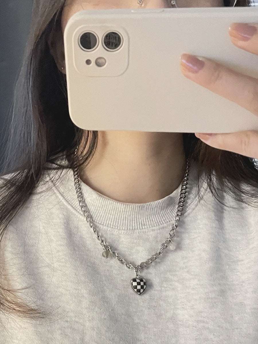 Checkerboard Love Titanium Steel Chain Necklace