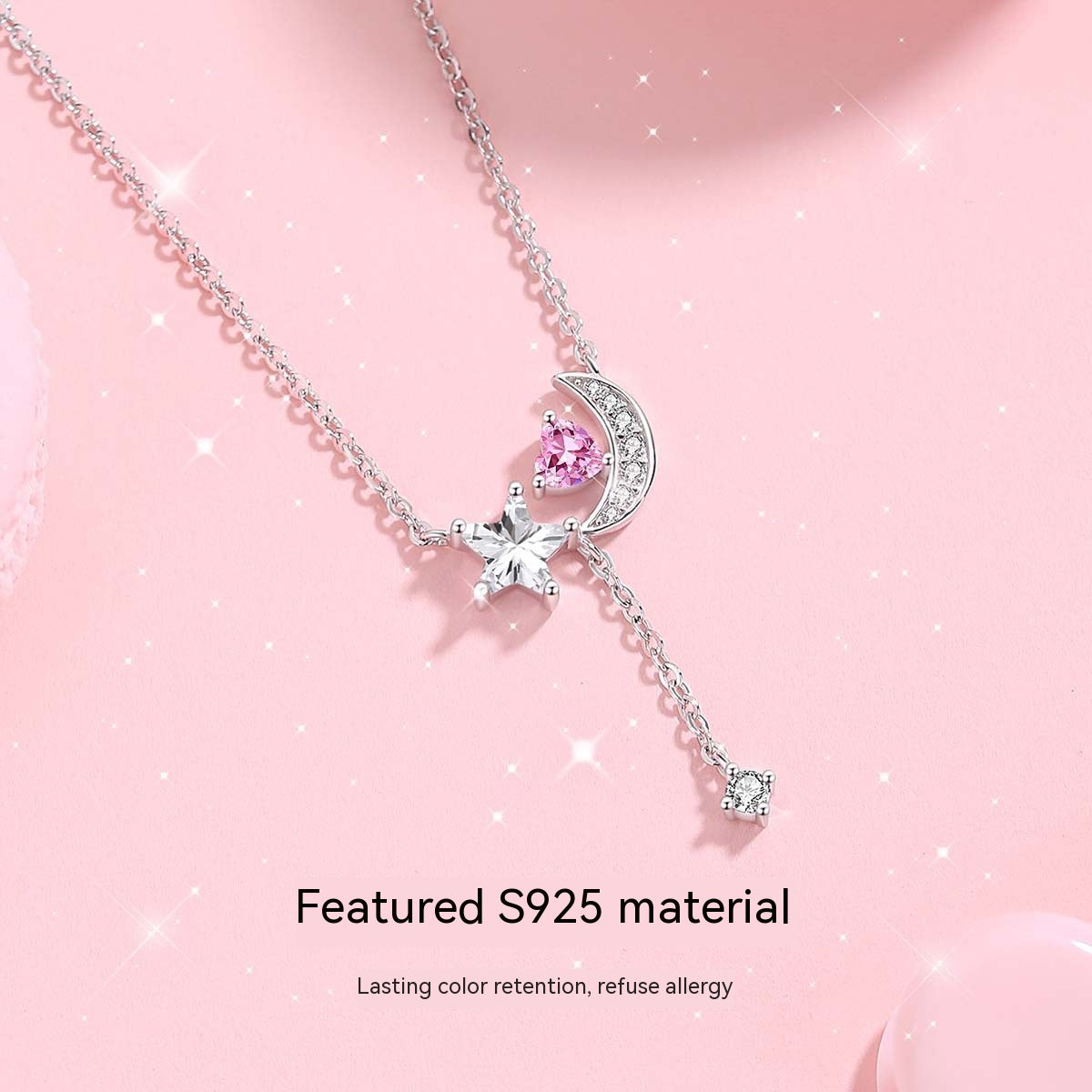 Sterling Silver Necklace Women's Fashion Design Star Moon