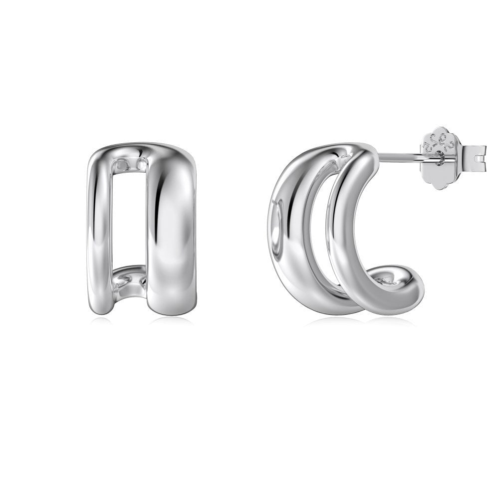 Silver S925 Glossy Double-layer Geometric Symmetrical Left And Right Simple Bracelet Simple Advanced Design Female Earrings