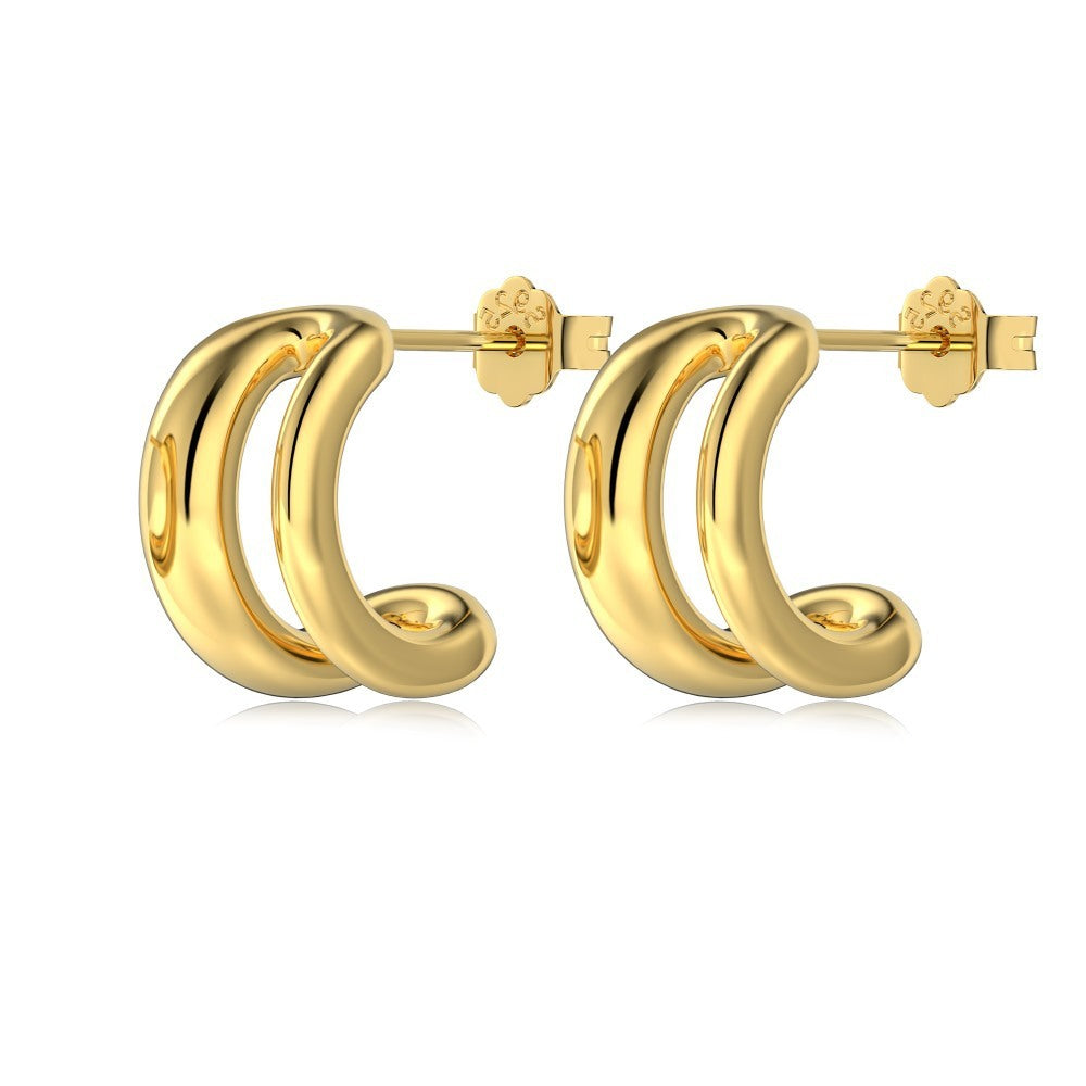 Silver S925 Glossy Double-layer Geometric Symmetrical Left And Right Simple Bracelet Simple Advanced Design Female Earrings