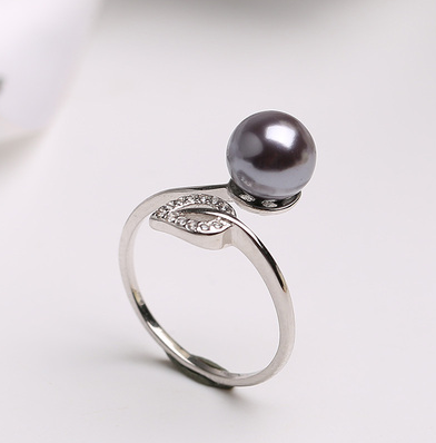 Pearl Ring women's single opening adjustable ring Grey Silver