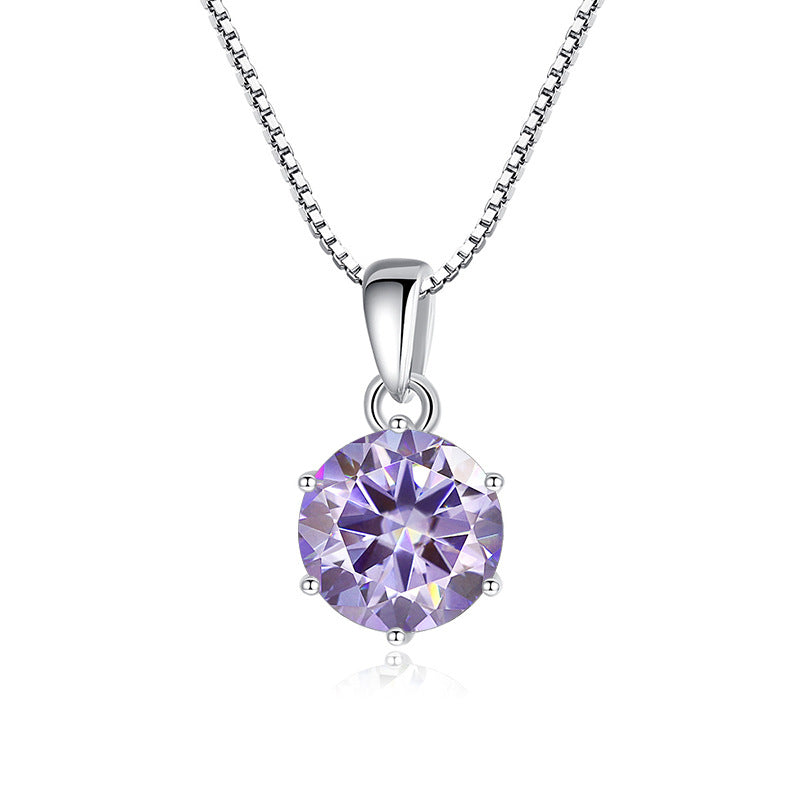 925 Silver Inlaid Round Moissanite Necklace Silver Purple 1Carat